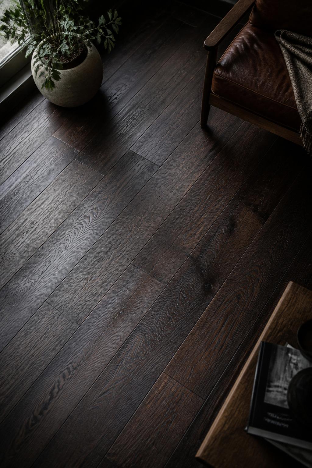 Close-up of dark espresso hardwood planks